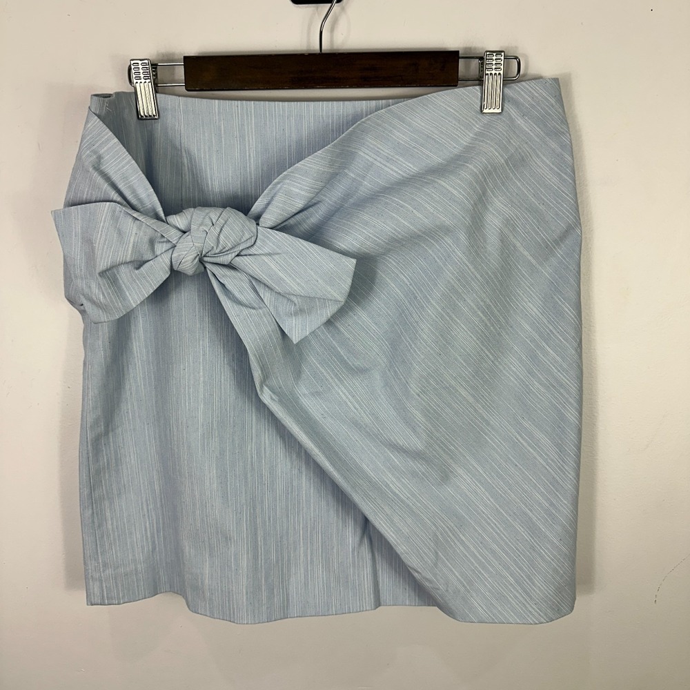 LOFT Mini Skirt Womens 10 Blue White Striped Bow Front Cotton Blend Preppy NWT